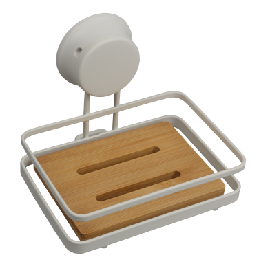 На картинке «Мыльница белая, металл/бамбук на присоске W7741-25BP»