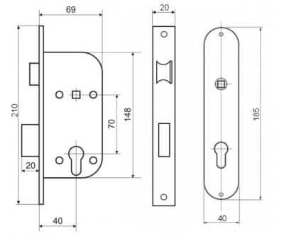 На картинке «Замок врезной ЗВ "Зубер" 7096-70 с ручками, трёхригельный, бронза (B 70мм)»