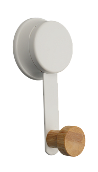 Крючок одинарный белый, металл/бамбук на присоске W7837-1