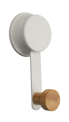 На картинке «Крючок одинарный белый, металл/бамбук на присоске W7837-1»