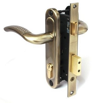 Замок врезной ЗВ Зубер 7096-70 с ручками, трёхригельный, бронза (B 70мм)