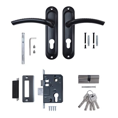 На картинке «Замок врезной 50/LA02 межосевое 50 мм ключ/ключ BL (черный) MARLOK»