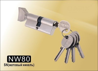 На картинке «Механизм  цилиндровый простой ключ-вертушка NW80 мм DAMX SN (Матовый никель)»