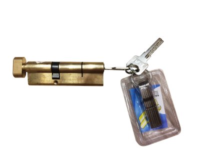 На картинке «Механизм цилиндровый "ЦентроВертушка2" 80мм(40х40) перекодируемый, 2+6 ключей, латунь*»