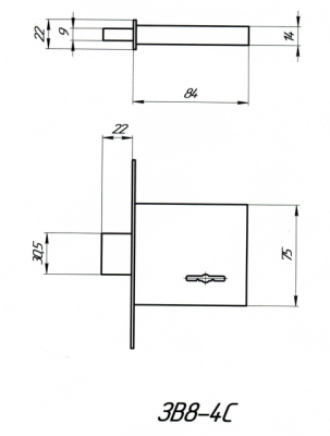 На картинке «Замок врезной ЗВ8-4С "Ригель" 5 ключей»
