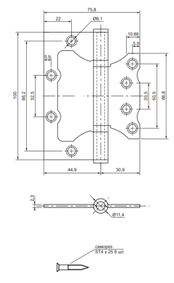На картинке «Петля накладная Vanger 100х75х2,3-P2-BLM(черный)»