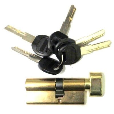 На картинке «Механизм цилиндровый"Евровертушка" 70мм(40х30х10мм) 5 ключей, ключ-вертушка, мат.золото (SB)»