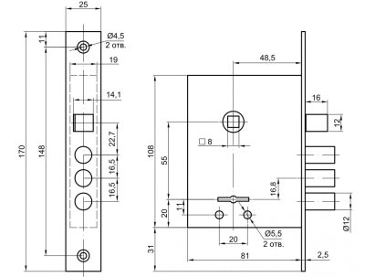 На картинке «Замок врезной 76705 САМ 9-8»