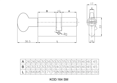 На картинке «Цилиндровый механизм KALE KILIT 164SMC90mm, 50+10+30M:NP,5K,STB,к-в»