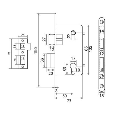 На картинке «Замок врезной "Trodos" 85R1 под цилиндр, хром (CP)»