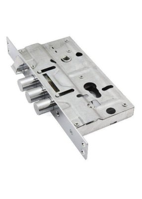 На картинке «Корпус врезного замка "3024-3Р №674 BNT-Эко" 3 круглых ригеля, без тяг и задвижки»