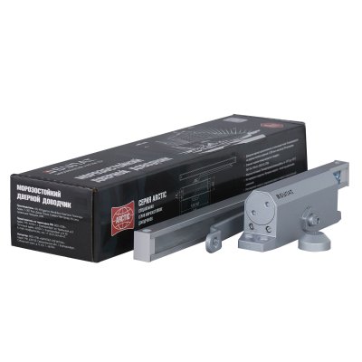 На картинке «Доводчик дверной  БУЛАТ ARCTIC ДД 502/4 AH-S (40-90 кг) серебро  со скольз. тягой, »