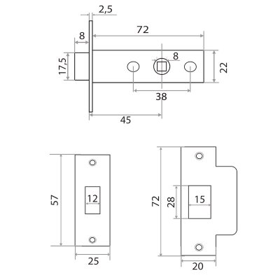 На картинке «Защелка "Trodos" 6-45 "бесшумная" никель (SN)»