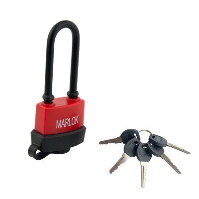 На картинке «Замок навесной всепогодный ВС-1 00.60L(1-70L) мм красный (Blister) MARLOK»