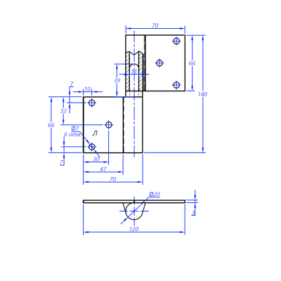 На картинке «Петля гаражная на площадке 140Х20Х47 под крепеж с оксидным покрытием (воронение) левая»