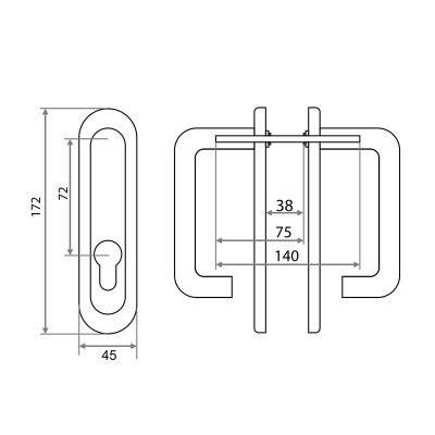 На картинке «Ручка дверная "Trodos" 1919/1 для противопожарных дверей, подпружиненная, черная»