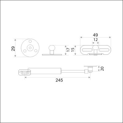 На картинке «Газлифт"Тродос"60N открывание вниз, серебро»
