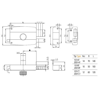На картинке «Замок накладной механический KALE KILIT 157CT,BS60,BL,3K(Eng.),R,SP,Ros,STB,к-в»