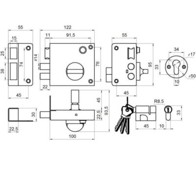 На картинке «Замок накладной ЗН3 "Омега" с защёлкой, бронза»