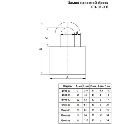 На картинке «Замок навесной "Apecs" PD 01-32 полимер (бокс)»