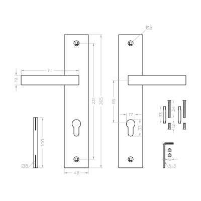 На картинке «Ручка на квадратной планке HD-85-L17 (265x48 мм) SN (никель) MARLOK»