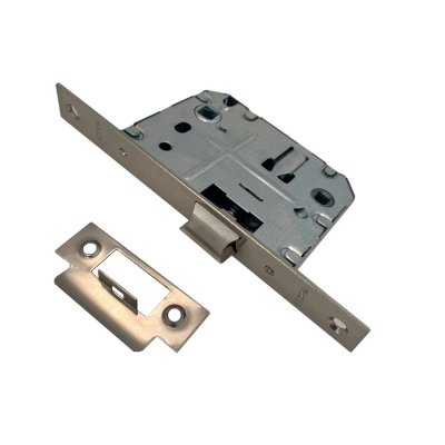 На картинке «Защелка врезная Trodos PE70 с фиксацией под поворотную ручку с прямоугольной планкой, металл, никель»