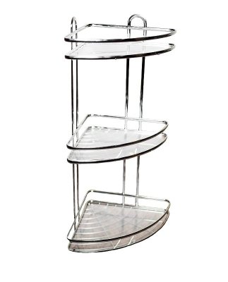 На картинке «Полка настенная Delphinium 3-ярусная угловая "HO-2215", хром»