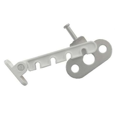 На картинке «Ограничитель оконный для пластиковых окон "4- гребёнки" (L-105мм) пластик белый с цинком»