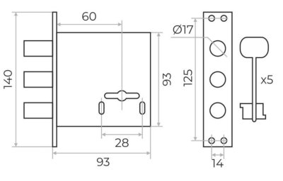 На картинке «Замок врезной ЗВ-8 ДКД сувальдный, 3014-3р без накладок»