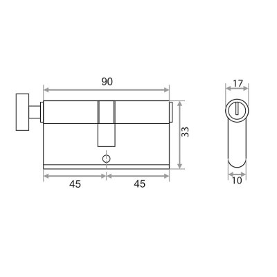 На картинке «Механизм цилиндровый "Trodos Латунь" ЦМВ 90-5К 5 ключей/вертушка, хром (CP)»