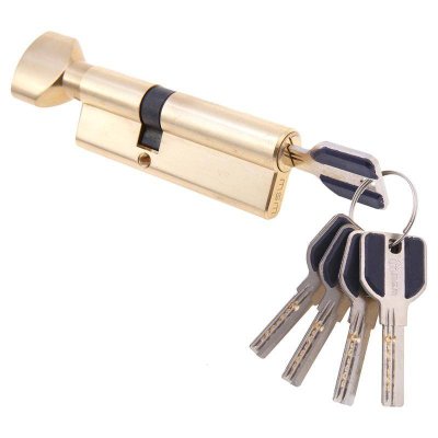 На картинке «Механизм цилиндровый "MSM Латунь"ЦМВП 80-5К 5 перфоключей/вертушка, золото (PB)»