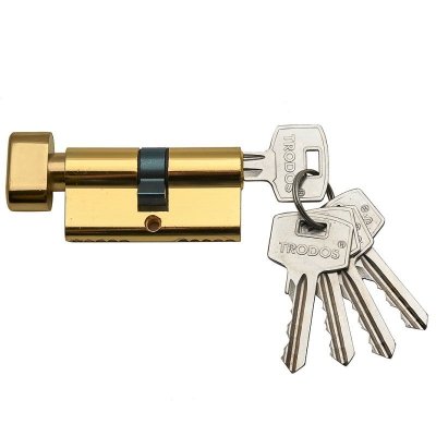 На картинке «Механизм цилиндровый "Trodos ЦАМ"ЦМВ 90-5К 5 ключей/вертушка, золото (PB)»
