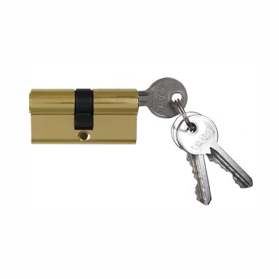 На картинке «Механизм цилиндровый Vrata ЦМ 60(30х30) алюминий 3 ключа, золото»