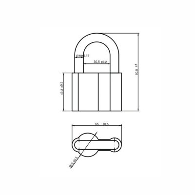 На картинке «Замок навесной Trodos ВС2-27-60 с одной секретностью алюминий, шагрень серый»