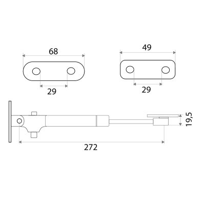 На картинке «Газлифт"Тродос " 60N с доводчиком, серебро»