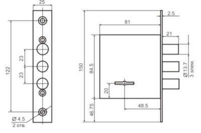 На картинке «Замок врезной ЗВ8-8Д/13 "Просам" (70900) 3 ключа»