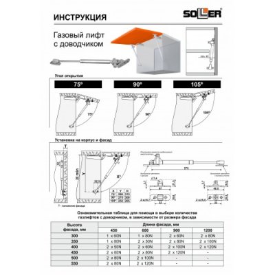 На картинке «Газовый лифт SOLLER N80 матовый хром с доводчиком»