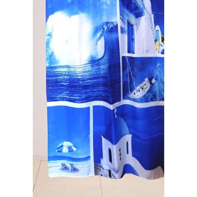 На картинке «Штора для ванной "Delphinium" WS-817 "Санторини" люверс/утяжелитель (180х180мм)»