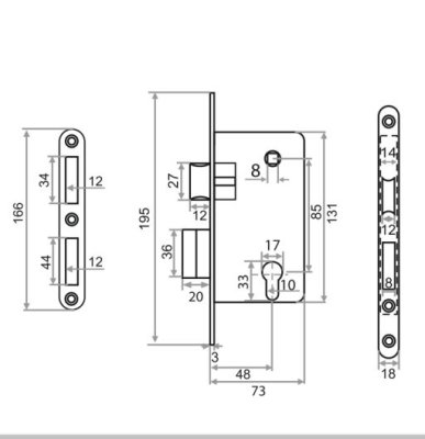 На картинке «Замок врезной "Trodos" 85R1 под цилиндр, бронза (AB)»