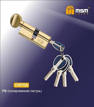 Механизм цилиндровый MSM ЛатуньЦМВП 70-5К 5 перфоключей_вертушка, золото (PB)