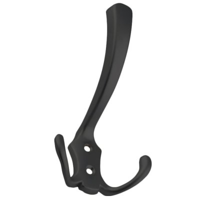 На картинке «Крючок мебельный Trodos "ZY-204А" 3-рожковый, сплав ЦАМ, черный матовый»
