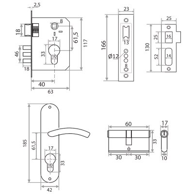 На картинке «Замок врезной "Trodos" ЗВ61/106 3RB CP, хром»