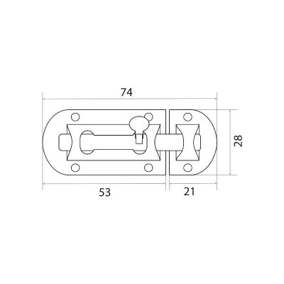 На картинке «Шпингалет накладной "Trodos"  01.01.33 L =70мм АВ (бронза)»