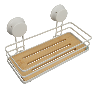 На картинке «Полка для ванной белая, металл/бамбук на присоске W7741-26BP»