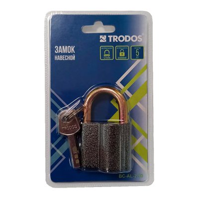 На картинке «Замок навесной Trodos ВС2-27-60 с одной секретностью алюминий, шагрень серый»