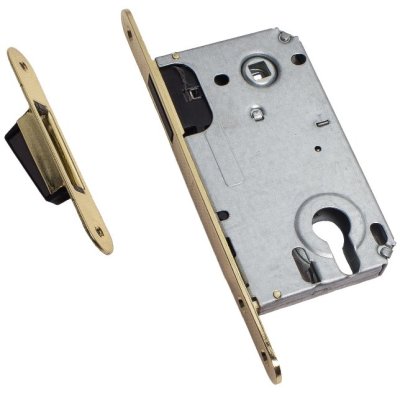 На картинке «Защелка врезная Trodos CX8550ET с фиксацией под цилиндр, магнит, золото»