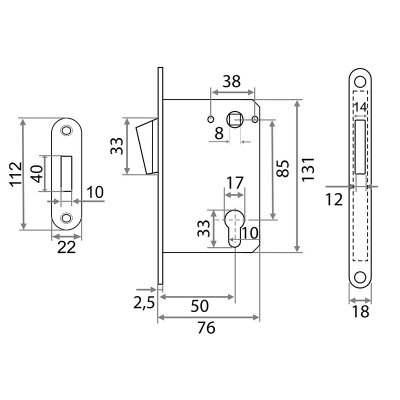 На картинке «Замок врезной "Trodos" ЗВ50/76-70ЦМ (AB) бронза»