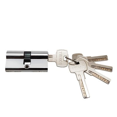 На картинке «Механизм цилиндровый "Trodos Латунь" ЦМП 60-5К 5 перфоключей, хром (CP)»