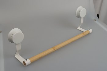 Держатель для полотенец белый, металл/бамбук на присоске W7837-5