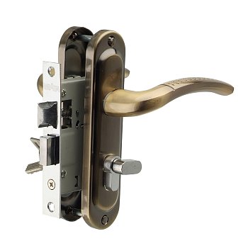 Замок врезной Vrata 50_106-ЦМВ70 цилиндровый с защелкой, с ручкой, бронза